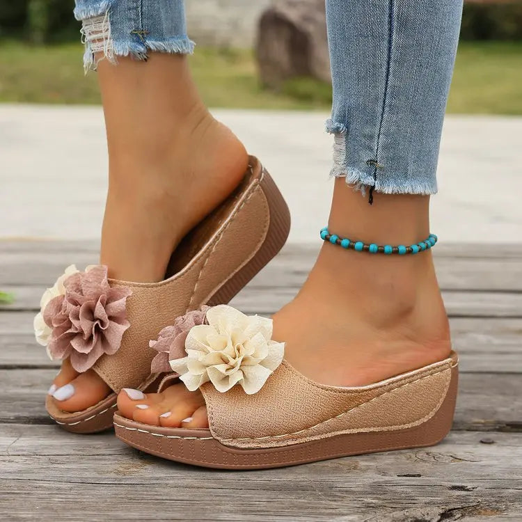 Comfortable Flower Wedge Sandals for Women by MALEY LifeStyle