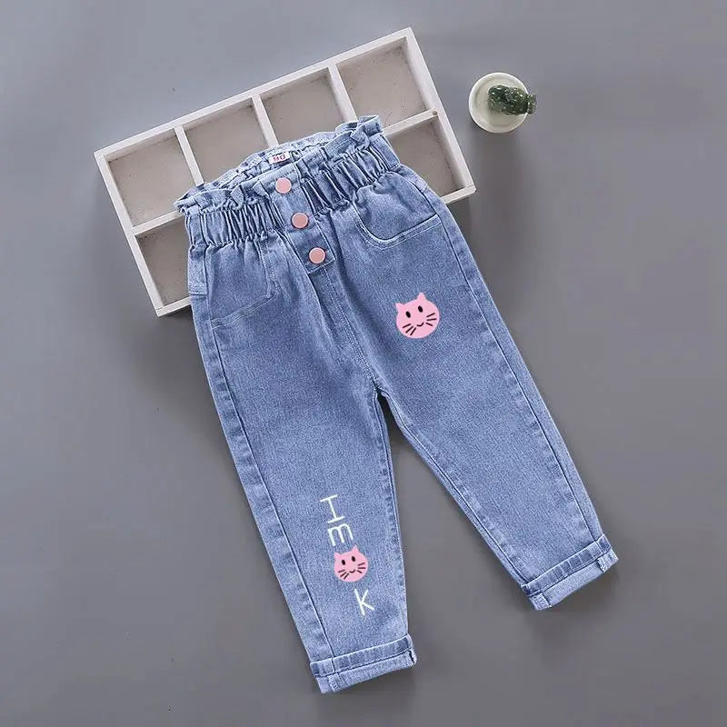 Girls Denim Pencil Pants with Elastic Waist for Casual Wear