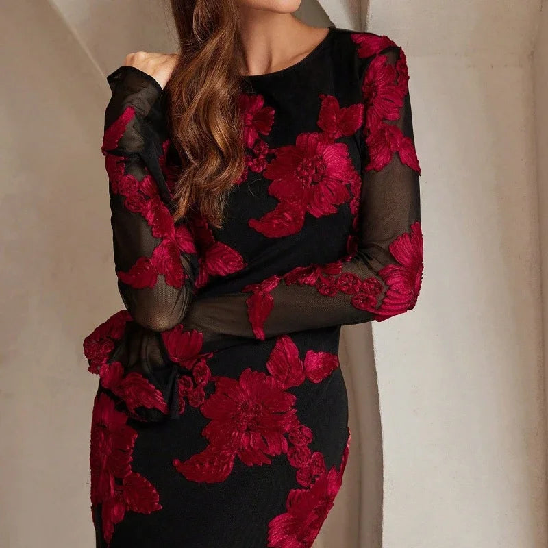 Elegant Jacquard Embroidered Ankle-Length Dress for Women