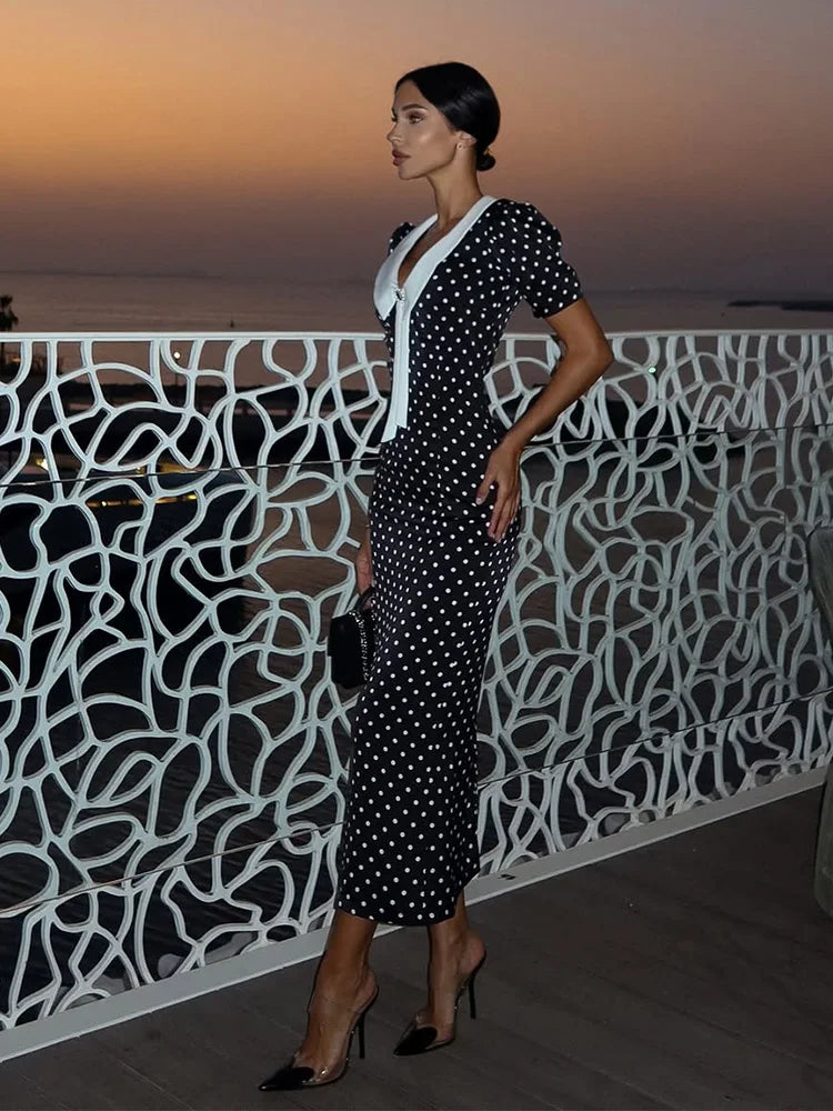 Dot Printed Sheath Dress for Women by HUHUGIRL