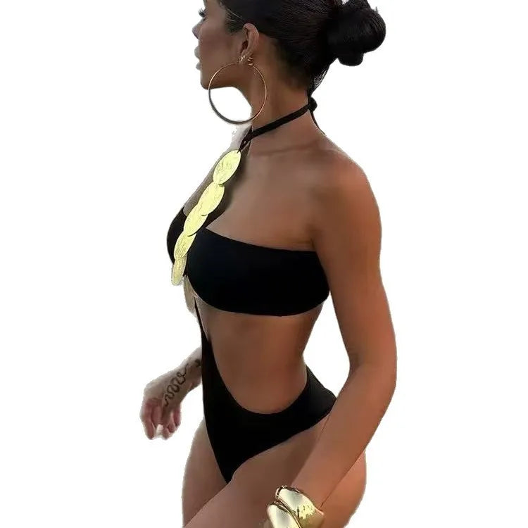 Stylish Black Backless Bikini Set for Women in High Waist