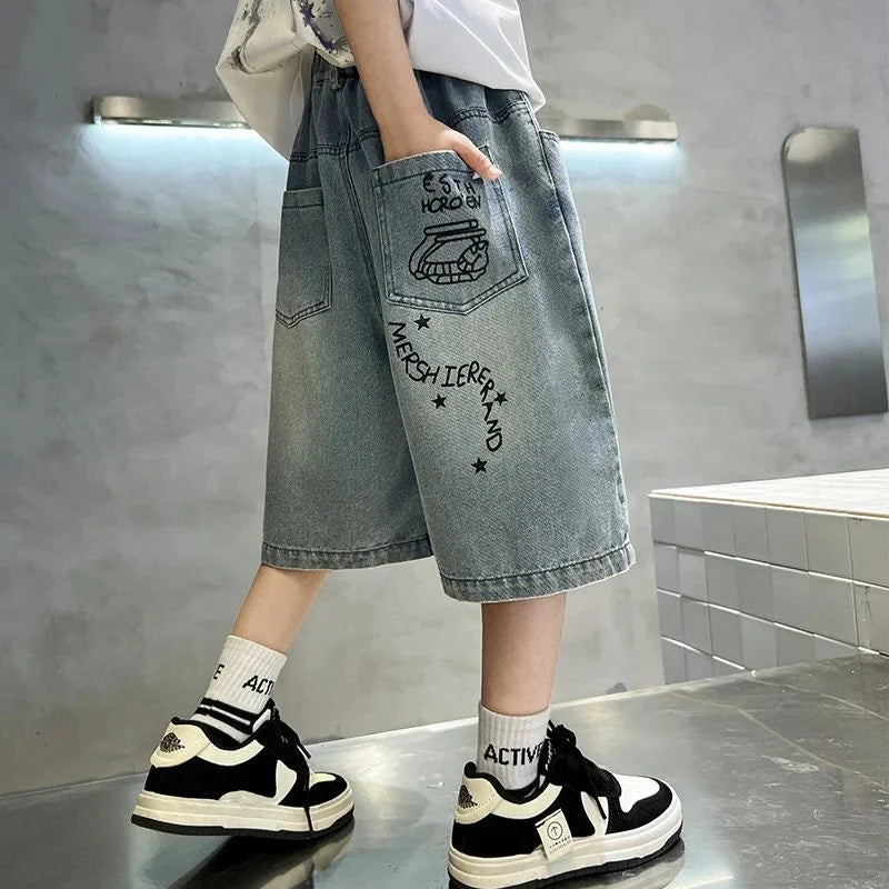 Boys' Casual Summer Jeans with Elastic Waist for Ages 7-13