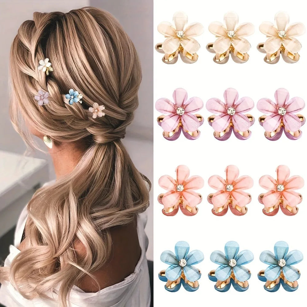Flower Shaped Hair Grab Clips for Girls - Faux Pearl Alloy Barrettes