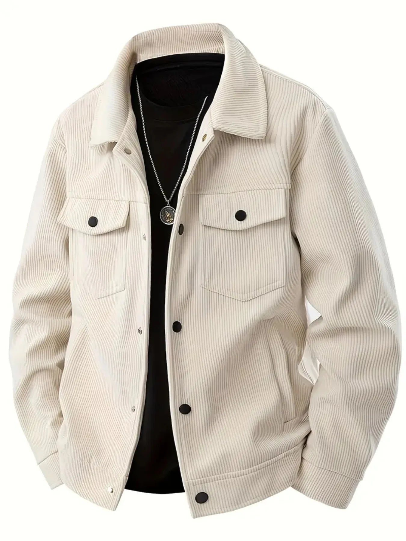 Men's Corduroy Jacket Fashion Casual Solid Color Versatile Top Outerwear for All Occasions