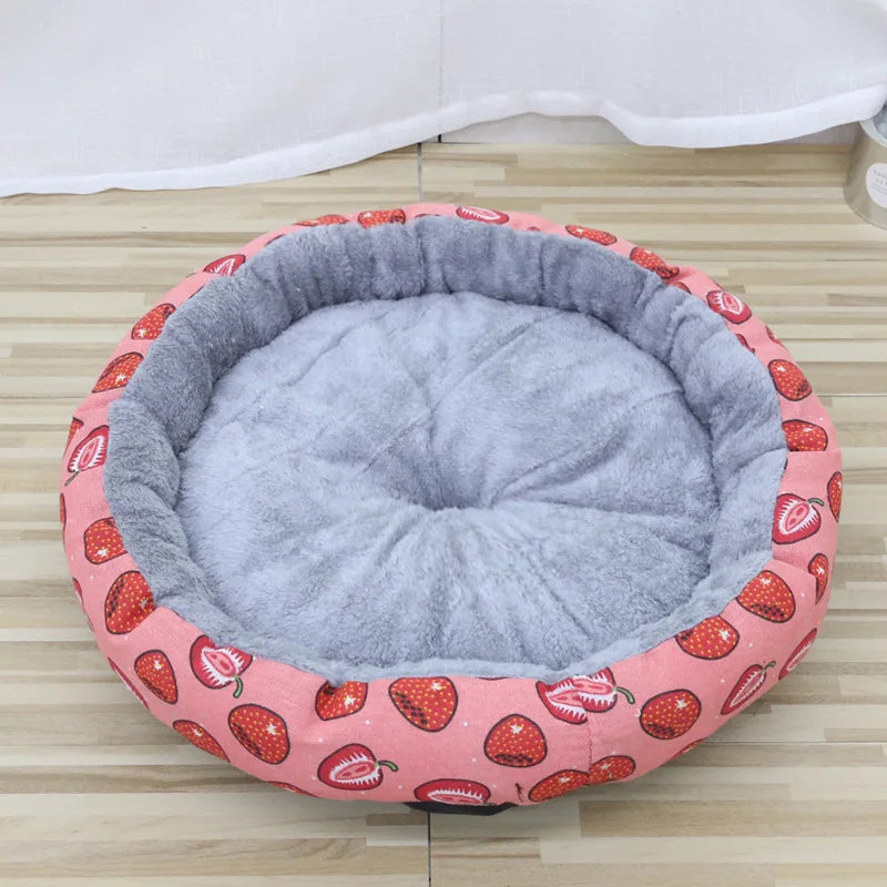 Round Coral Fleece Pet Nest for Cats and Small Dogs