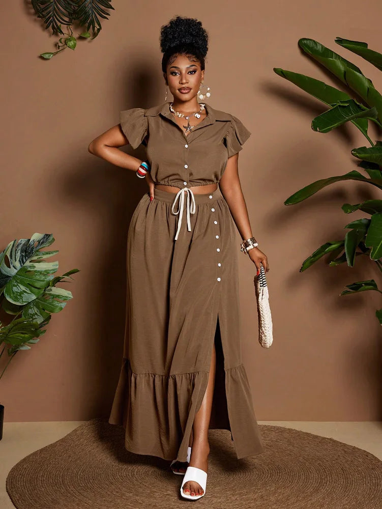 Elegant Plus-Size Two-Piece Set with Flare Sleeves