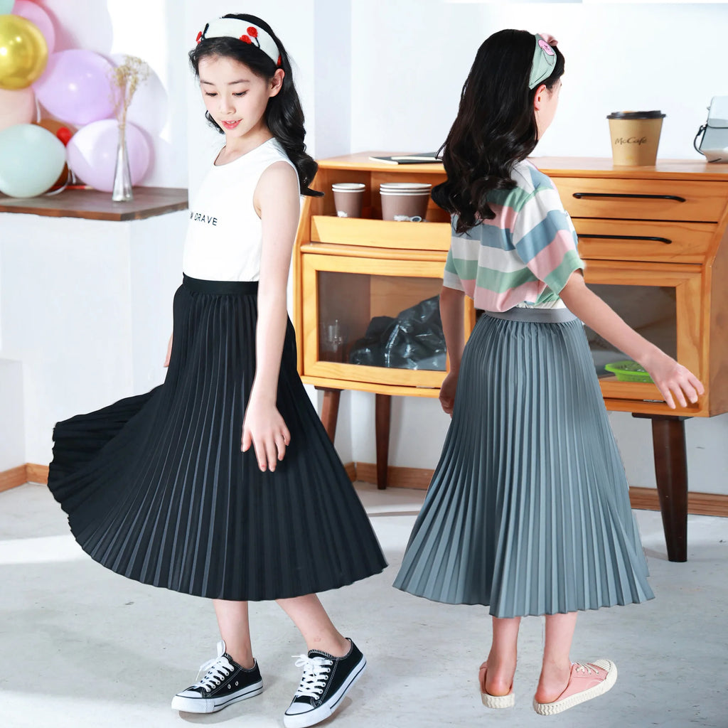 Girls White A-Line Pleated Skirt for Summer School Wear