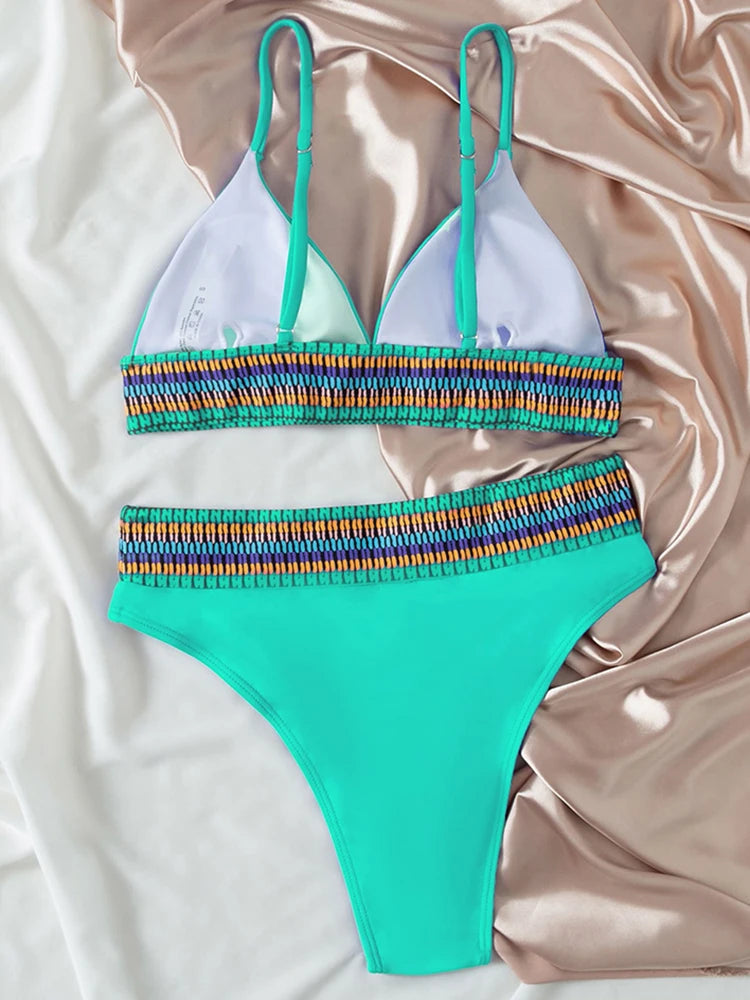 Nylon High Waist Bikini Set for Women Beach Swimwear