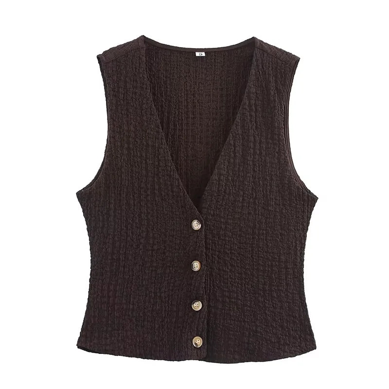 Chic DUOPERI Women Textured 2 Piece Office Set with Vest and Trousers