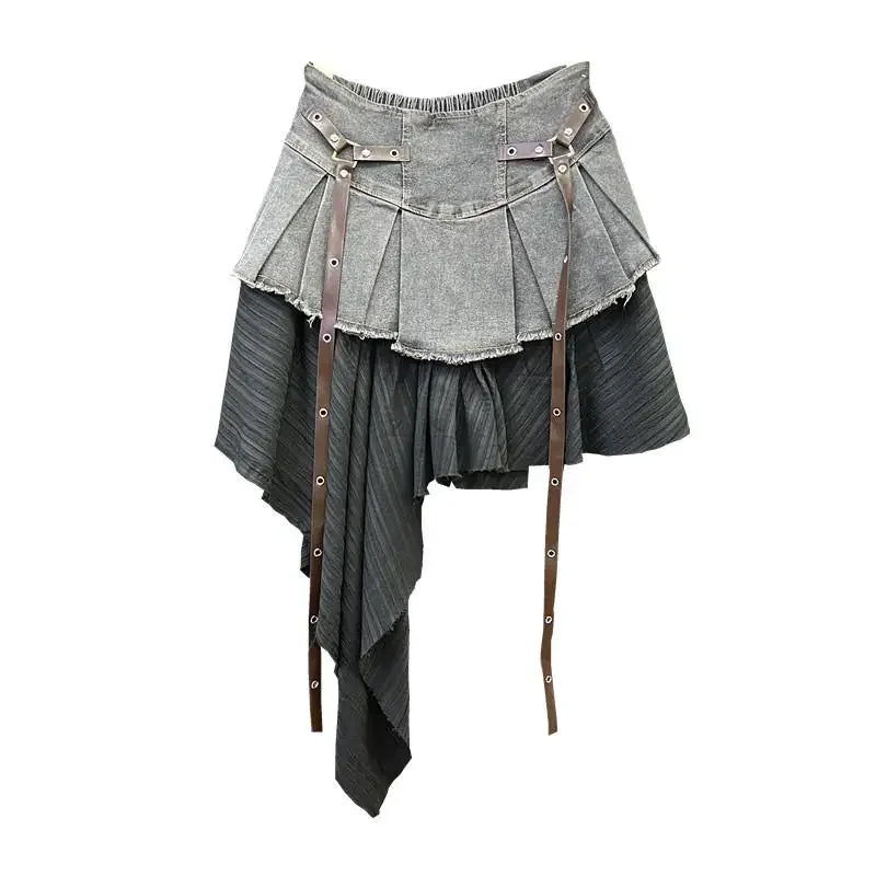 High Waist A-Line Denim Skirt for Women by CJFHJE