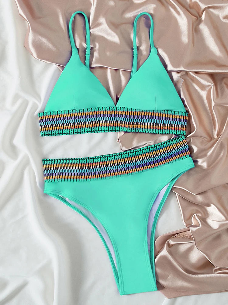 Nylon High Waist Bikini Set for Women Beach Swimwear