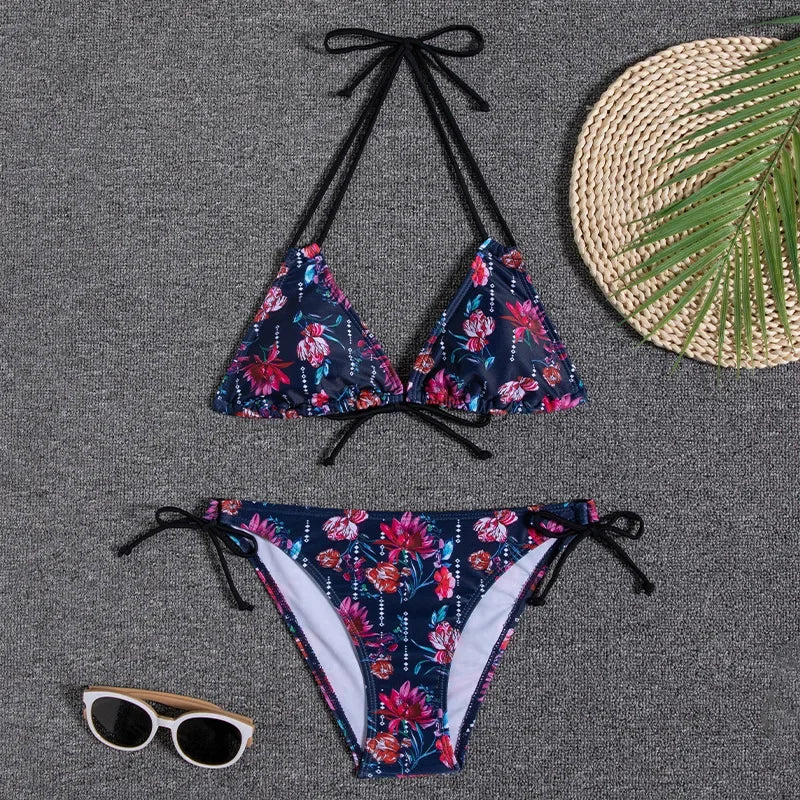 Floral Print Push Up Bikini Set for Women in Polyester Blend