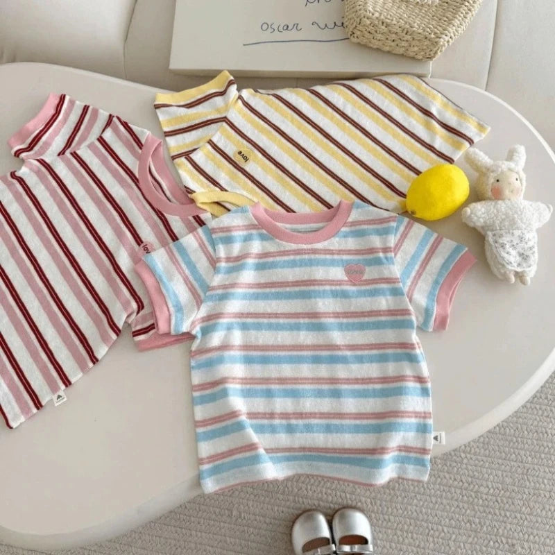 Pink Striped Summer T-Shirt for Girls Aged 1-3 Years