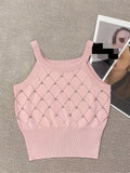 Casual Knitted Cami Top with Rhinestones for Women