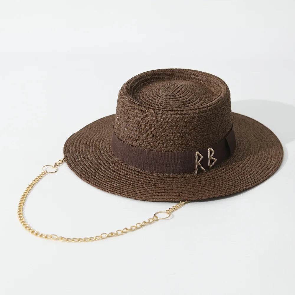 Elegant Women's Straw Sun Hat with Ribbon for Parties