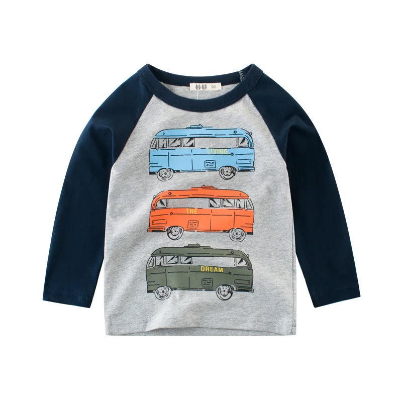 Boys Cartoon Long Sleeve T-Shirt in Color Patchwork