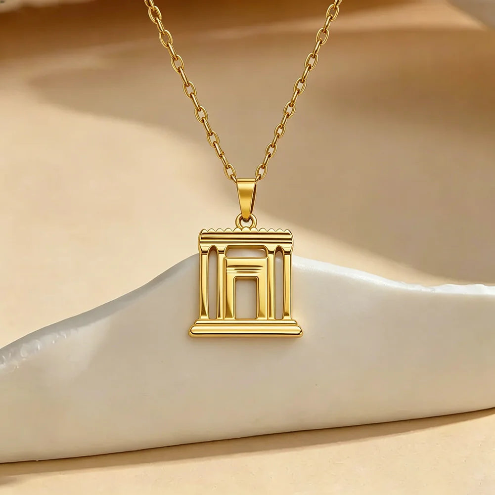 Jerusalem Holy Second Temple Pendant Necklace in Stainless Steel