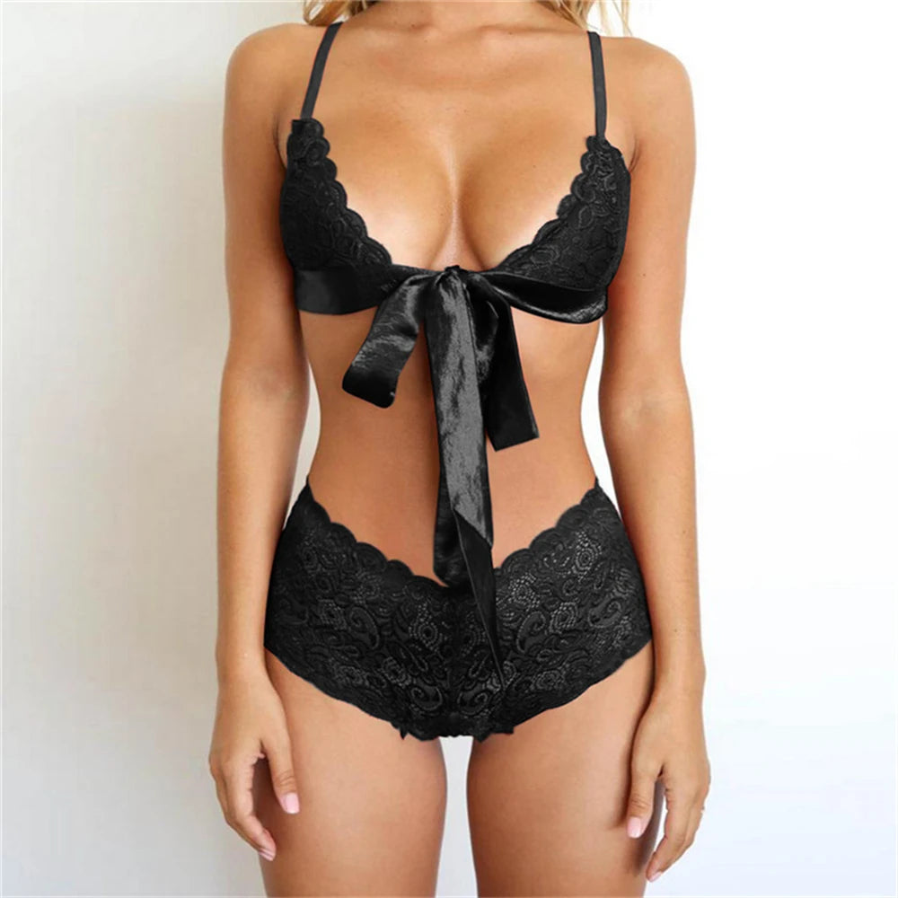 Langerie Lace Embroidery Push Up Bra and Briefs Set for Women