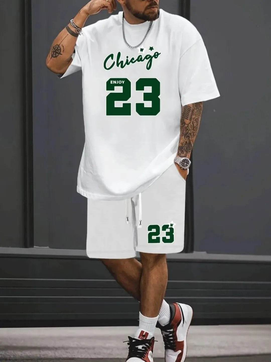 Men's Casual 3D Digital Print Set for Spring and Summer