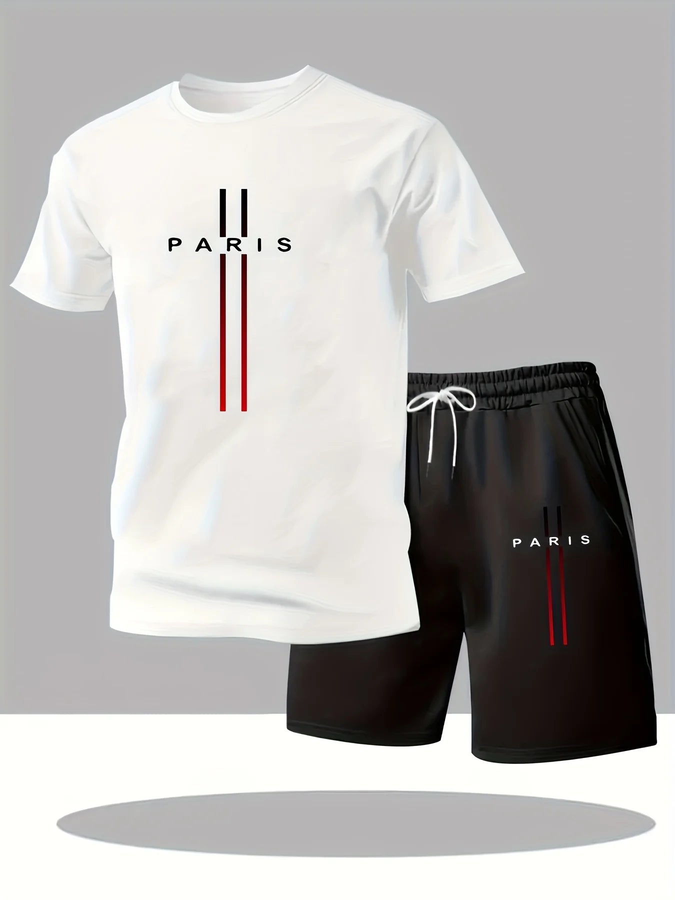 Men's Summer T-Shirt and Shorts Set Casual Relaxed Fit Sporty Crew Neck Short-Sleeve T-Shirt Paris Letter Print Two-Piece Set