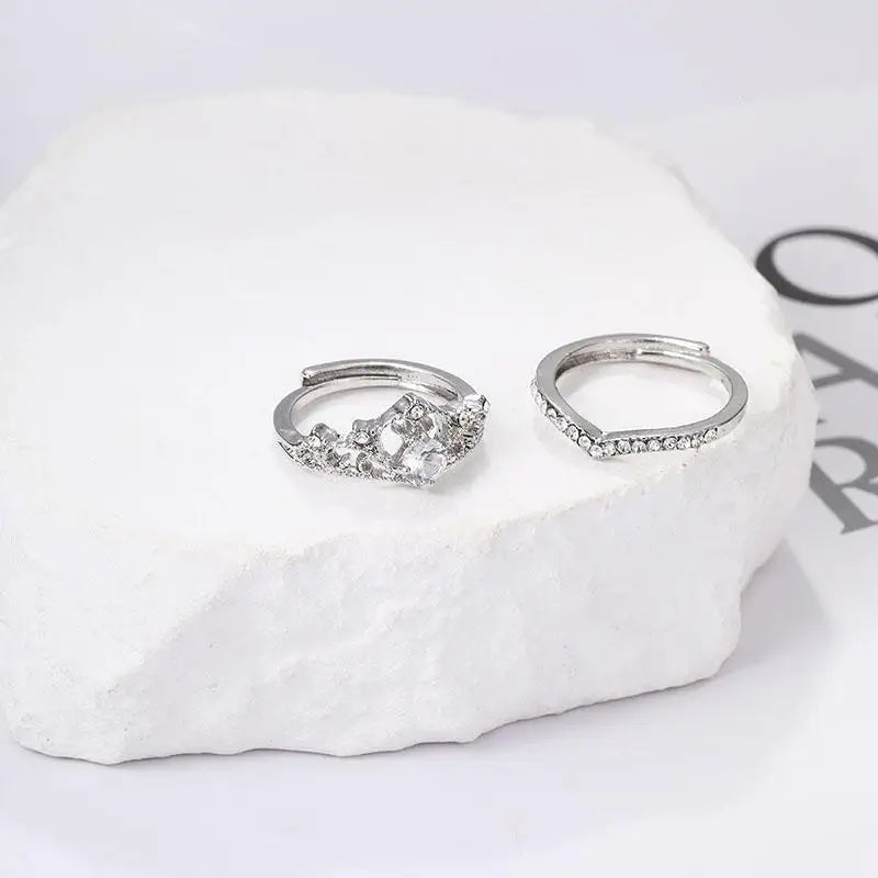 Fairy Sparkling Crown Rings Set for Women in Silvery Glass