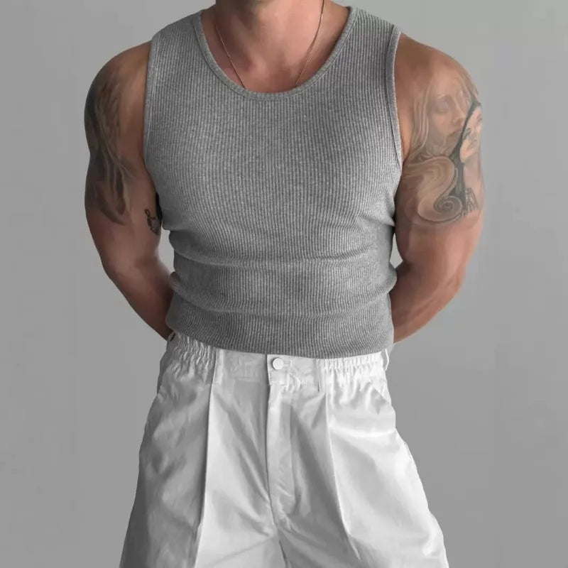 New Cotton Men's Casual Vest Solid Color Simple Fit Sports Fitness T-shirt Sumer Middle-aged Casual Sleeveless Shirt
