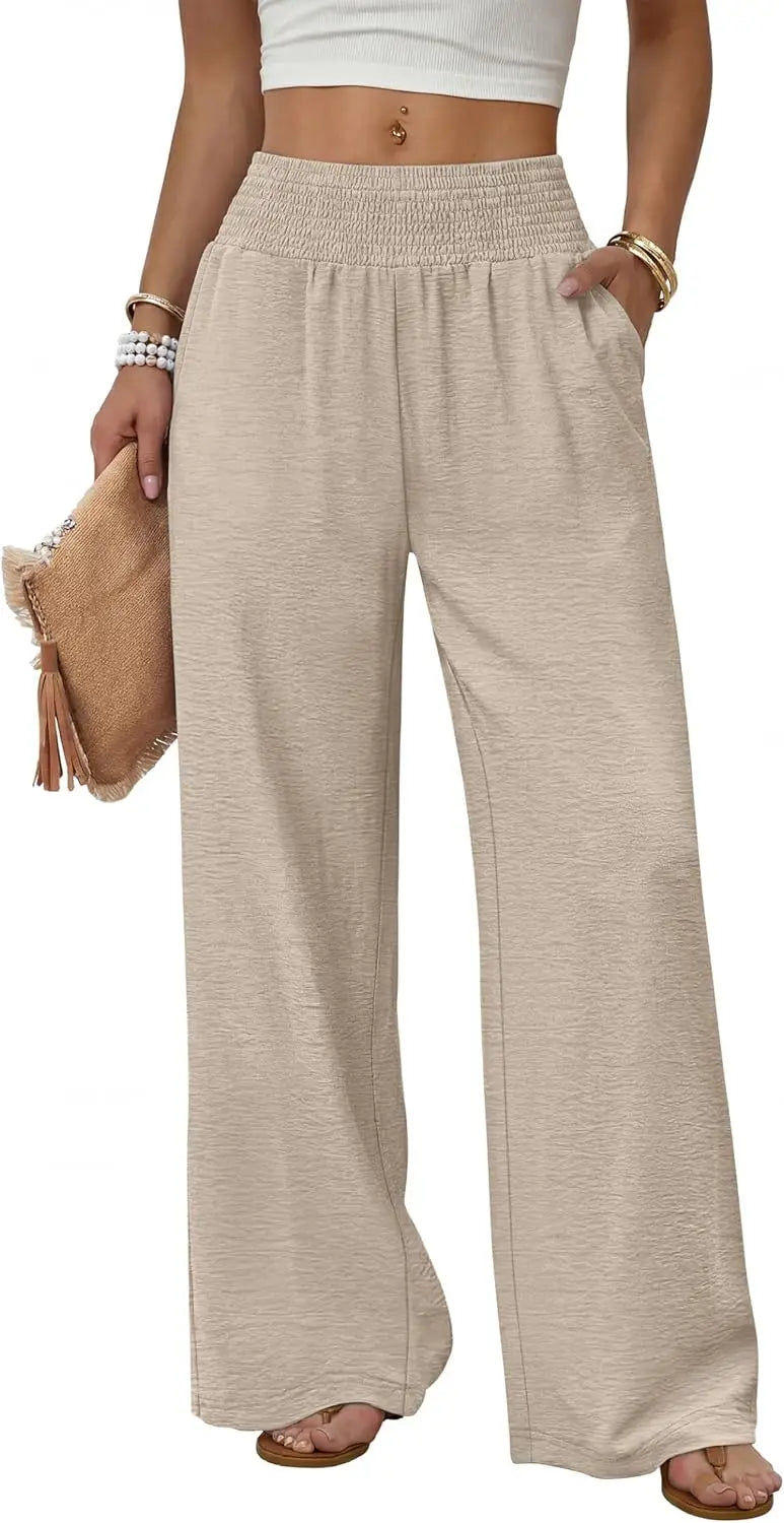Comfortable High Waist Wide Leg Pants for Women with Pockets