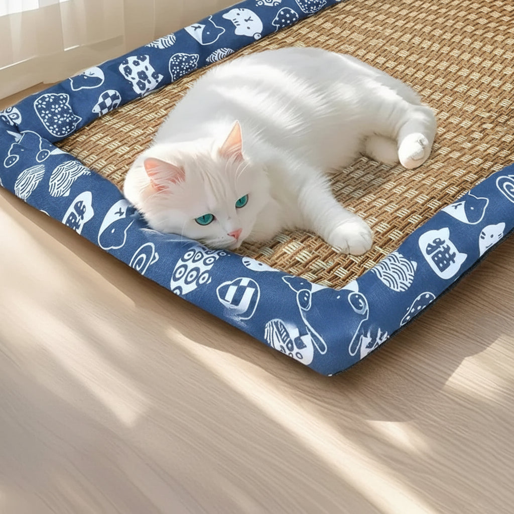 Cooling Neck-Support Pet Bed with Cat Pattern for Summer