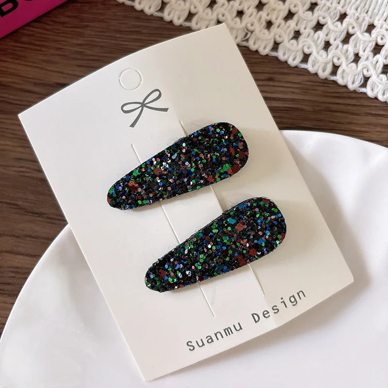 Glitter Teardrop Hair Clips for Girls - Cotton Blend Barrettes
