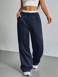 Women's High Waisted Stripe Straight Pants for Office Wear