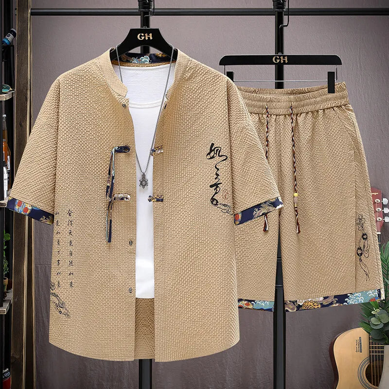 Men's Casual Summer Sportswear Set in Cotton and Polyester