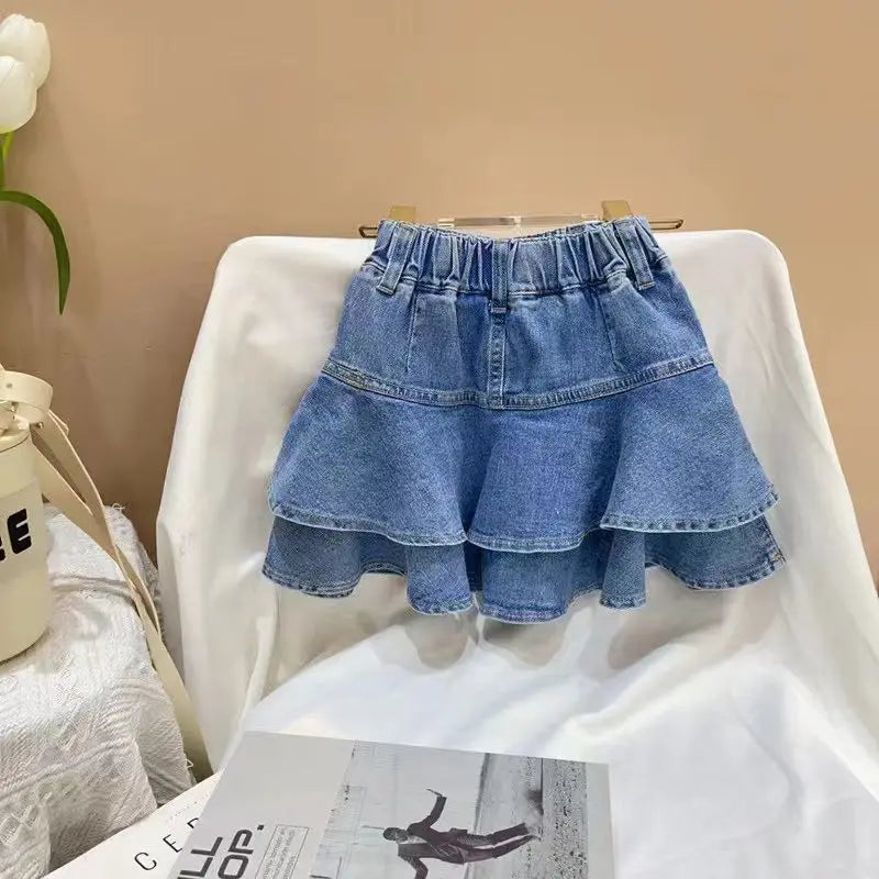 Girls' A-Line Denim Skirt in Cotton for All Seasons