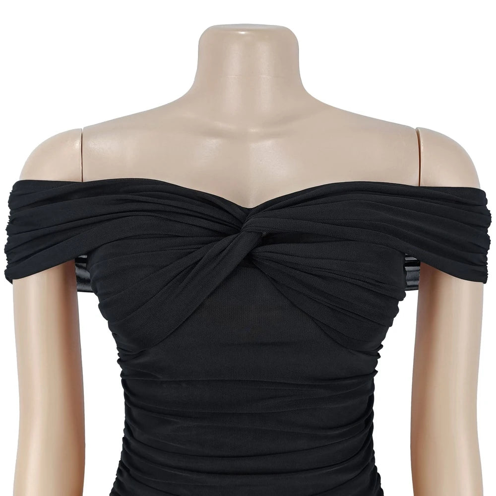 Elegant Off Shoulder Ruched Maxi Dress for Evening Events