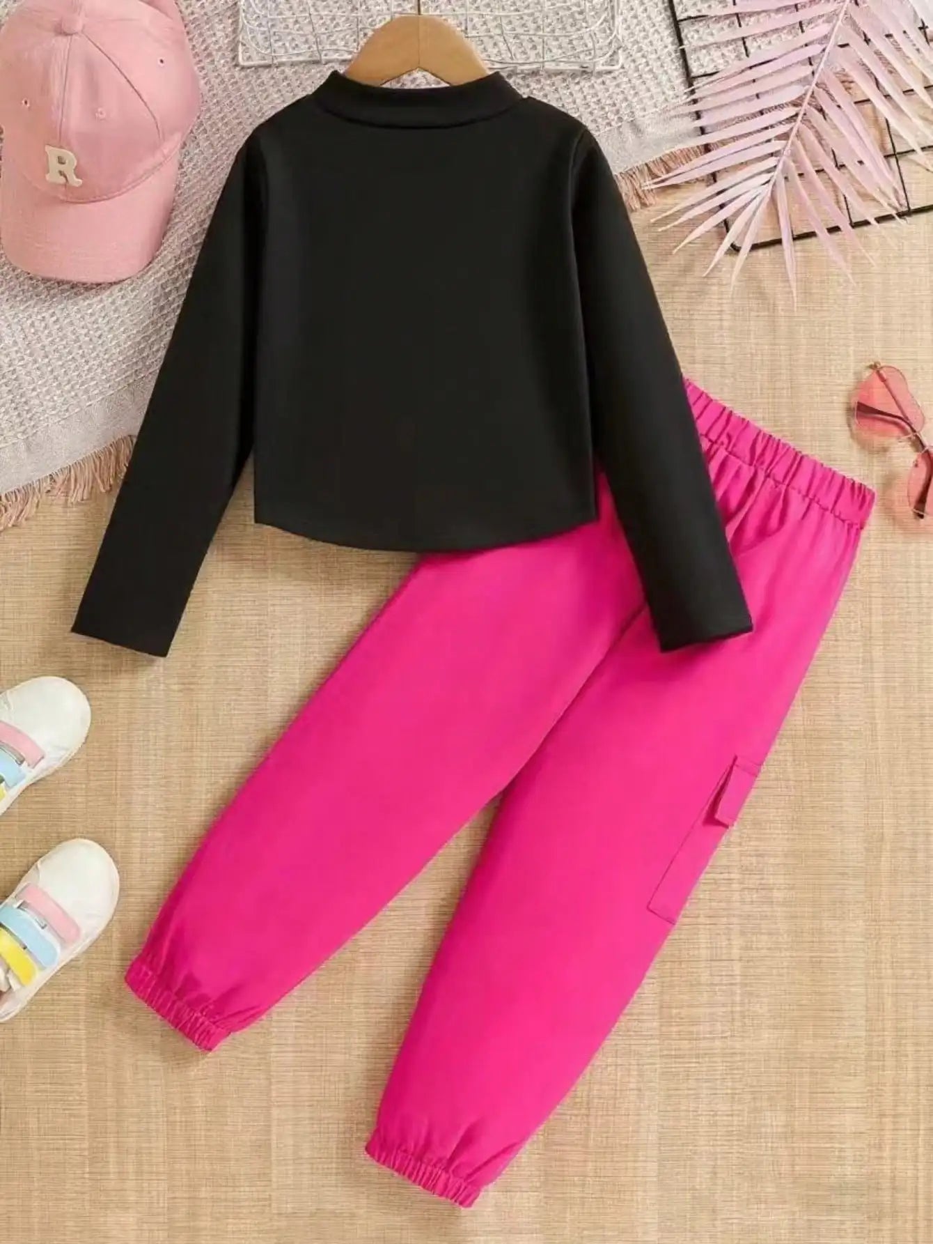 Girls' Summer Fashion Set Long Sleeve Love Print T-Shirt and Pants