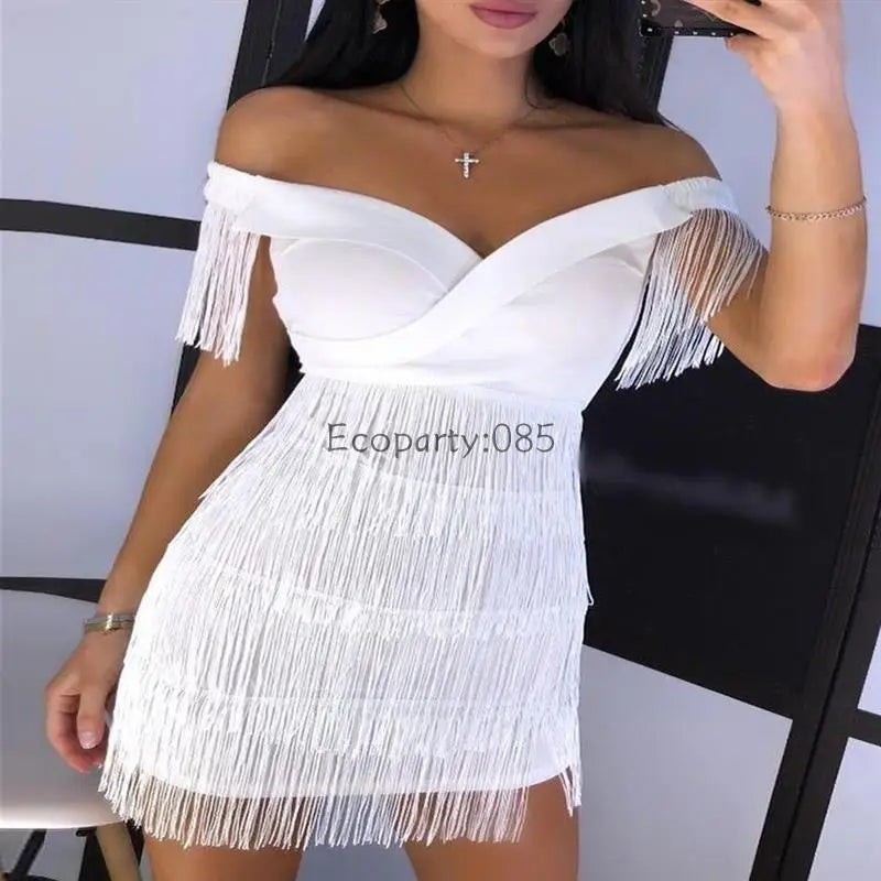 Elegant One-shoulder Fringed Skirt Dress for Women