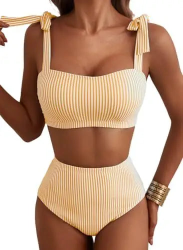 Striped High Waisted Bikini Set for Women by MALEY LifeStyle