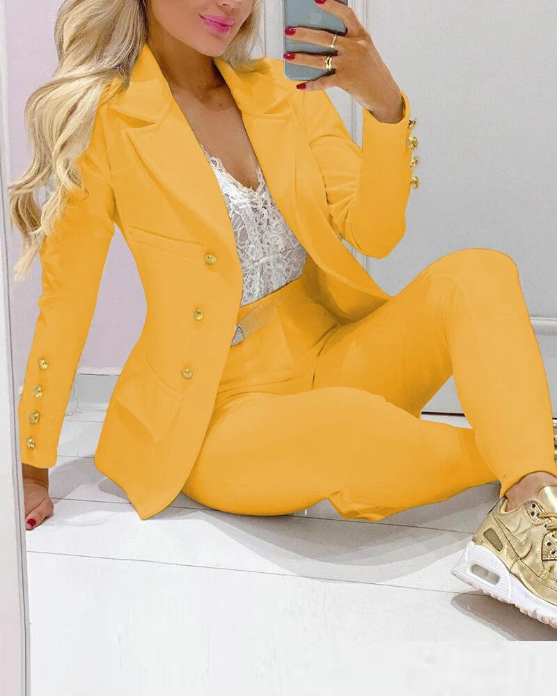 Sophisticated Women's Double Breasted Blazer and Pants Set