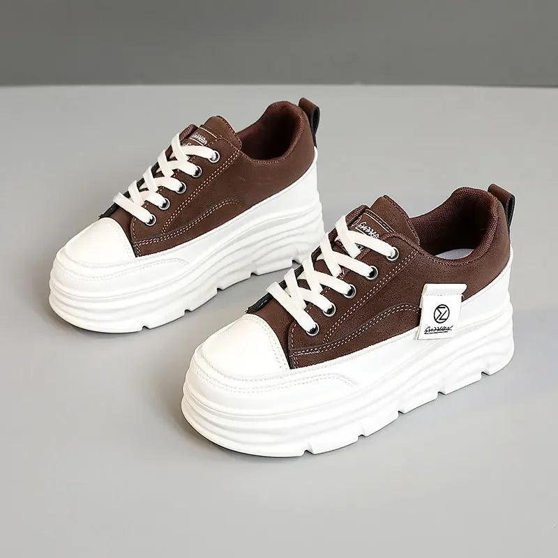 Chunky Lace-Up Sneakers for Women in Soft PU for Casual Wear