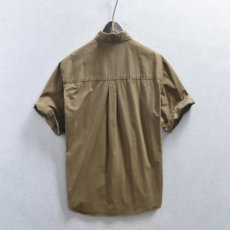 Men's Casual Summer Short Sleeve Cotton Cargo Shirt