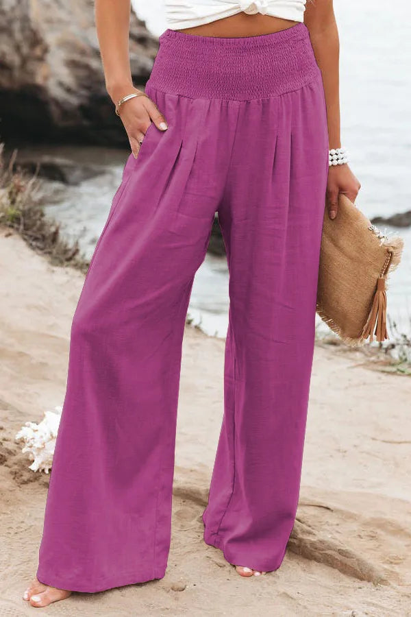 Women's Wide Leg Beach Pants with Drawstring for Summer