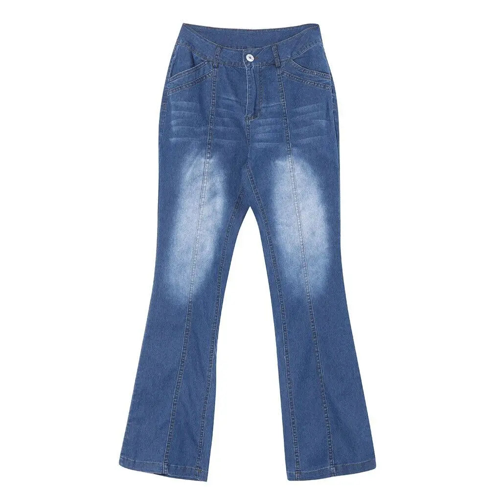 Chic Women's Low Waisted Flared Jeans in Cotton Denim