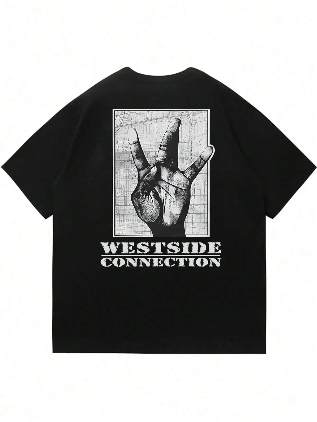 Men's Rap-Style Hip-Hop Patterned Printed T-Shirt Cotton Short-Sleeved Round-Neck Black Loose-Fitting Fashionable Summer Top