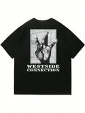 Men's Rap-Style Hip-Hop Patterned Printed T-Shirt Cotton Short-Sleeved Round-Neck Black Loose-Fitting Fashionable Summer Top