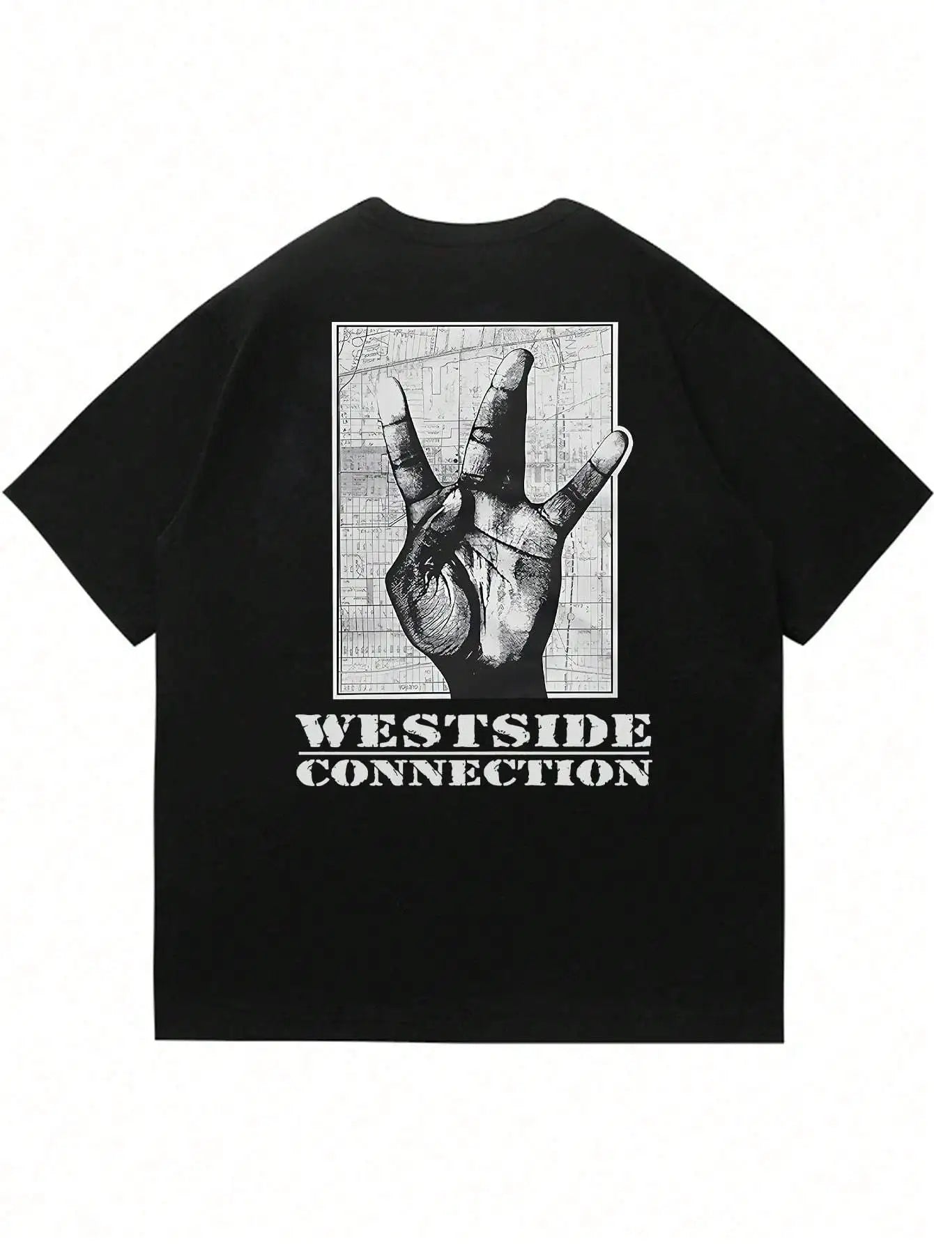Men's Rap-Style Hip-Hop Patterned Printed T-Shirt Cotton Short-Sleeved Round-Neck Black Loose-Fitting Fashionable Summer Top