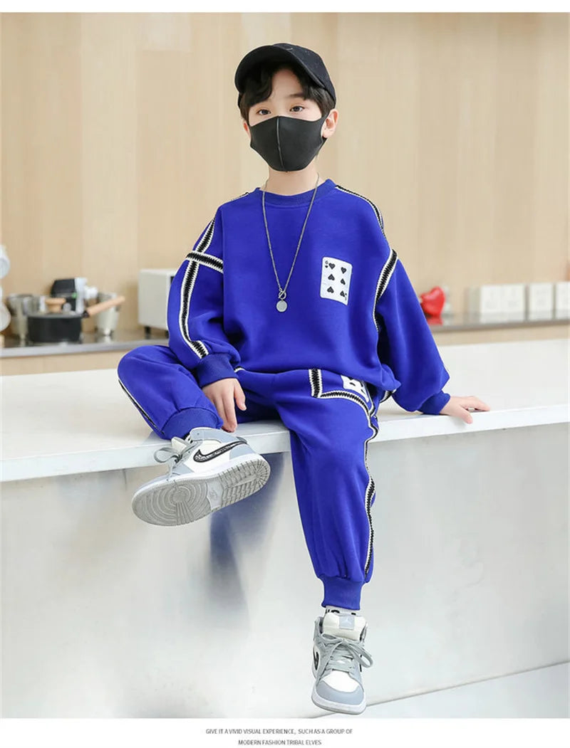 Boys Casual Sports Suit Set in Blue Black for Ages 5-12