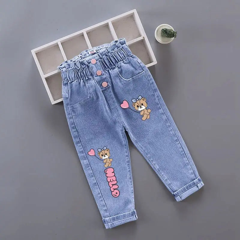 Girls Denim Pencil Pants with Elastic Waist for Casual Wear