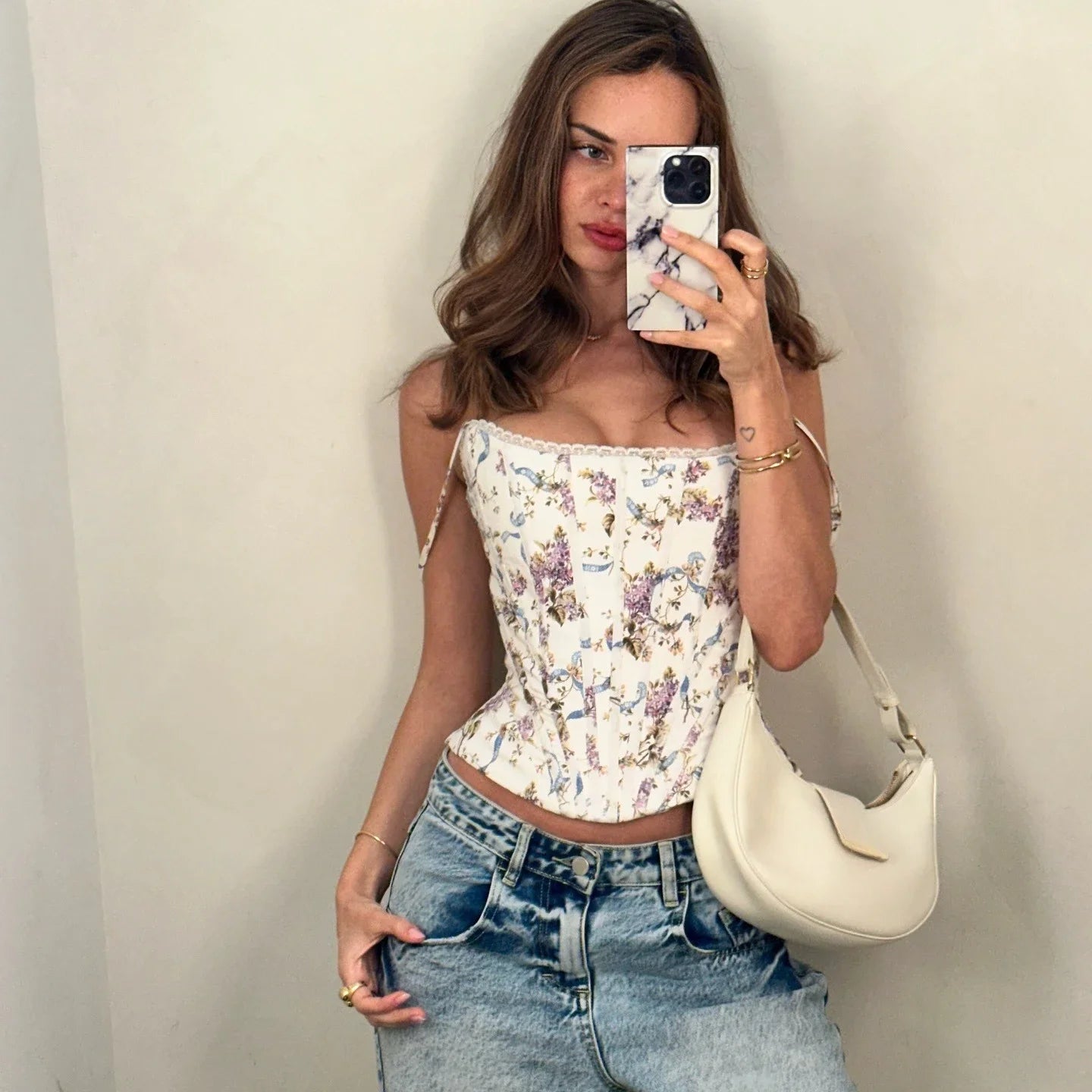 Oligai Floral Print Summer Cropped Top for Women