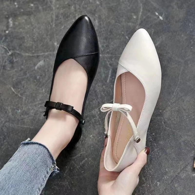 Shoes for Women 2025 Pointed Toe with Bow Ladies Summer Footwear Flats Moccasins White Flat Slip on Young Trend Chic and Elegant