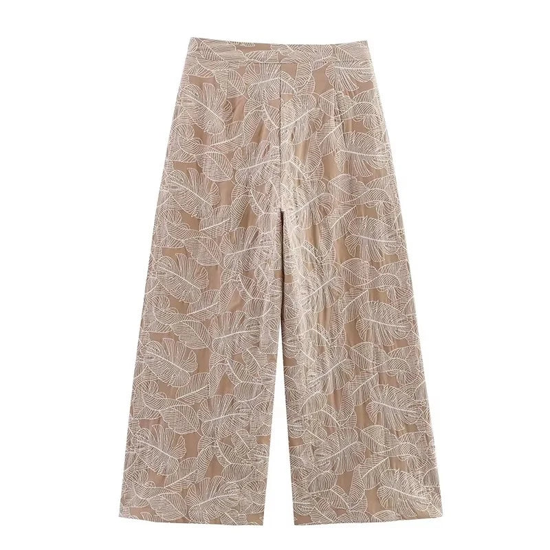 Klkxmyt Women Embroidery Crop Top and Wide Leg Trousers Set