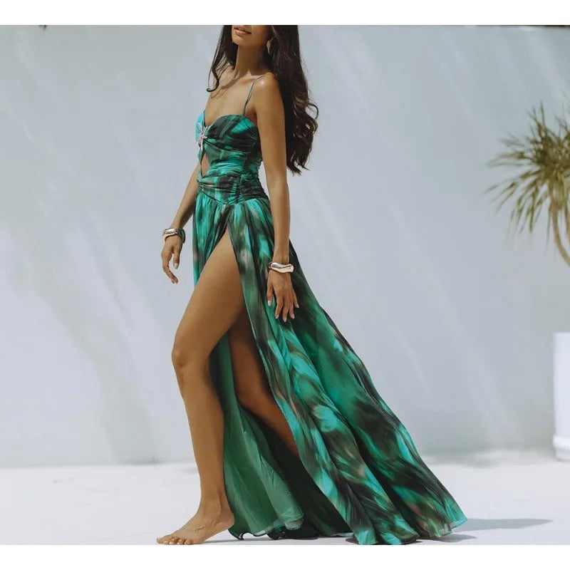 Green Floral Print Women's 2 Piece Swimwear Set